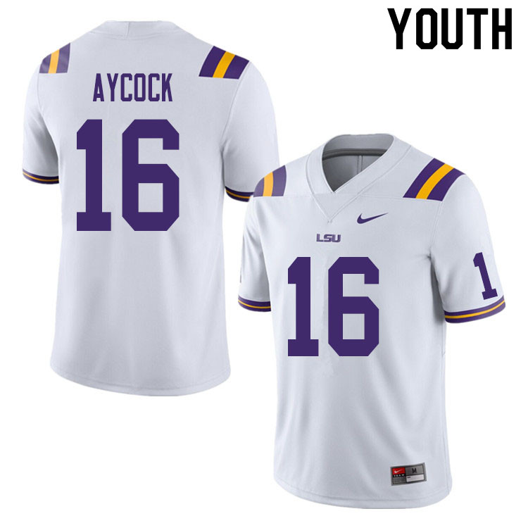 Youth #16 AJ Aycock LSU Tigers College Football Jerseys Sale-White